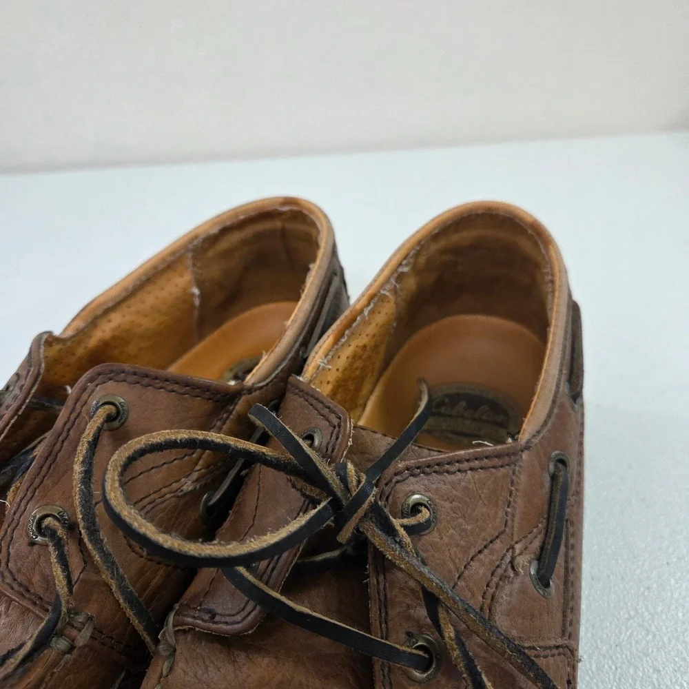 Cabela's Mens Brown Leather Boat Shoes Moc Toe Loafers 12D 82-4788 CS2723